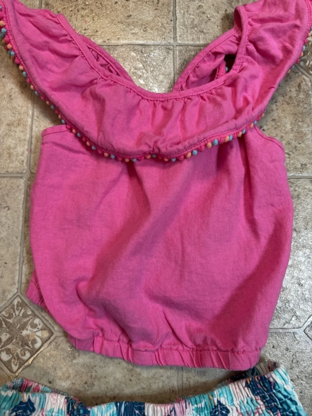 Girls Tommy Bahama 2-Piece Pink and Green Belly Shirt and Floral Skirt Sz 7/8